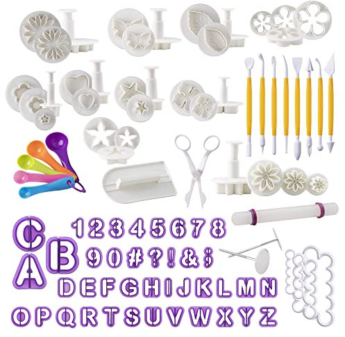 Int!rend Cortadores Fondant para Decoracion de Tartas - 94 Moldes de Letras, Numeros y Formas - Molde Foundant para Profesionales y Principiantes - Kit Galletas y Reposteria