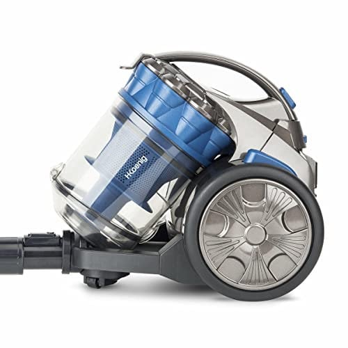 H.Koenig Multicyclonic Compact+ Aspirapolvere a traino senza sacco, specifico per animali domestici STC68, categoria AAA, filtro HEPA, silenzioso, potente, bocchetta piatta 2 in 1, spazzola turbo,blu