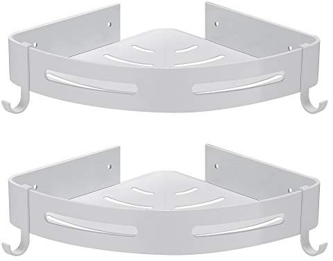 Hoomtaook Duschablage Duschregal Weiß Ohne Bohren Ecke, Badezimmer Regal Badregal Aluminium Duschkorb Bad Organizer Accessoires Matte Finish Duschkörbe & Duschablagen 2 Stück Mit Häkchen Weiß