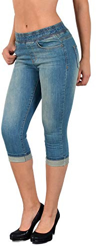 ESRA Capri Jean Femme Pantacourt Skinny avec Ceinture élastique Skinny Capri Jeggings à Grandes Tailles J460