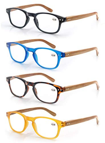MODFANS (4 Pack) Lesebrille 2.25 Herren/Damen,Gute Brillen,Hochwertig,Komfortabel,Rechteckig,Holz-Effekt,Super Lesehilfe,fur Manner und Frauen
