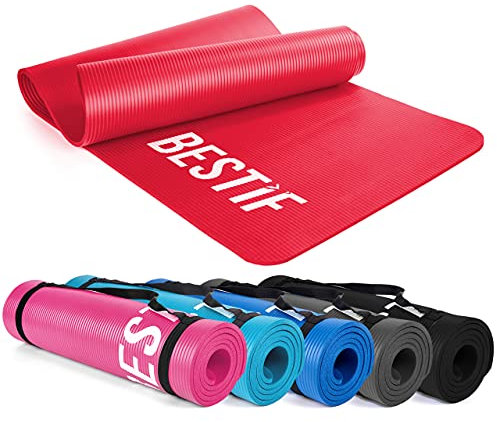 BESTIF Gymnastikmatte rutschfest Yogamatte Fitnessmatte Dicke Sportmatte 1 cm (Rot, 180 x 60 x 1cm)