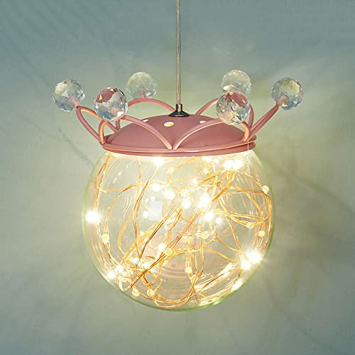 Siet Fee hängende Deckenleuchte LED Mini-Kronleuchter Glaskugel Pendelleuchten, Kinderzimmer Nachttischlampe Kronen-Hängeleuchten für Schlafzimmer Nachttisch Schlafzimmer