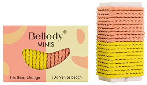 Bellody® Minis - Kleine Mini Haargummis für stylische Flechtfrisuren & kleine Zöpfe (20 Stück - Orange/Gelb) - Damen Haargummis in verschiedenen Farben