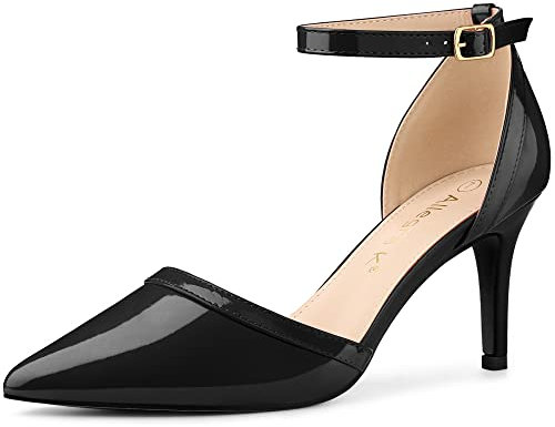 Allegra K Escarpins à Bride Cheville et Talon Aiguille à Bout Pointu pour Femmes Noir 37.5