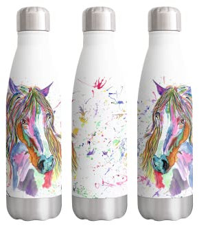 Aquarelle cheval animaux de la ferme arc-en-ciel art bouteille double paroi isotherme en acier inoxydable boissons de sport 500 ml