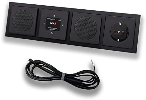 Busch Jäger DAB+ Unterputz Radio 8215U-101 SCHWARZ MATT Komplett-Set + 2x Lautsprecher + SCHUKO Steckdose 20EUC-885 0,9 m EBROM Wurfantenne zur Empfangsoptimierung - 8215 U -101 DAB Plus