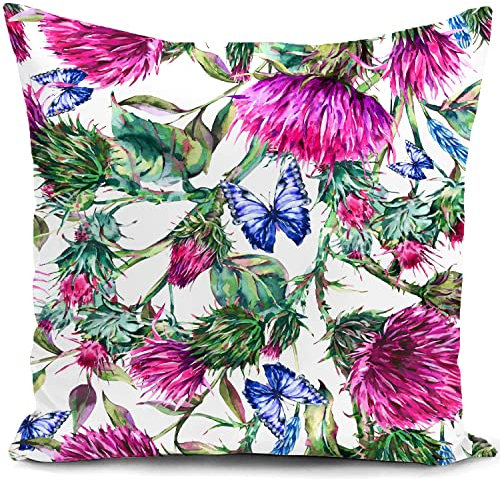 kissenbezug 40 x 40 cm distel schottland blumen outdoor kissen lila balkon deko geschenke für sofakissen kissenbezüge dekokissen couchkissen kissenhülle sofa gartenmöbel wohnzimmer zimmer zierkissen