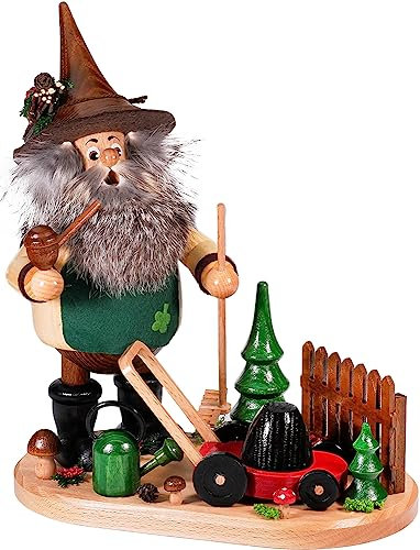Drechselwerkstatt Uhlig Räuchermann Waldwichtel Gärtner - inkl. Original Crottendorfer Räucherkerzen - Natur