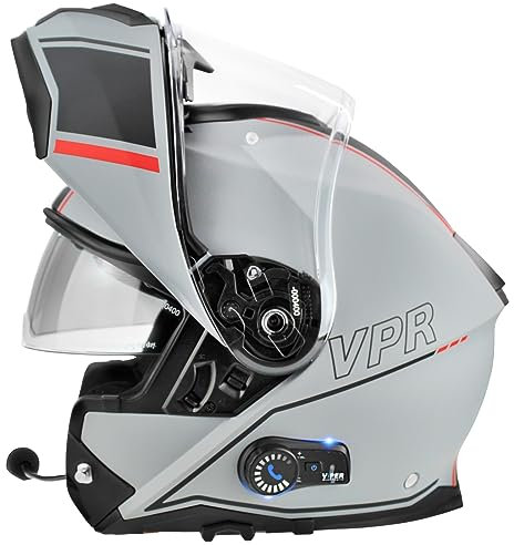 ViPER RSV191 hochklappbarer Motorradhelm mit Blinc Bluetooth – modulare Doppelvisier-Motorradhelme – Mikrofon, Dual-Lautsprecher für Hände und geräuschlose automatische Antwort, ECE/ACU-Gold-Zulassung