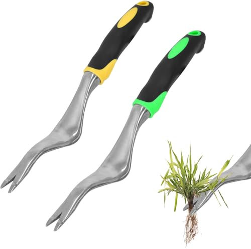 DEARBAG 2 Pièces Outil de Désherbage Manuel, Extracteur Mauvaises Herbes en Acier Inoxydable, Extracteur de Racine, Désherbant pour Jardin, Pelouse, Terres Agricoles, Transplantation