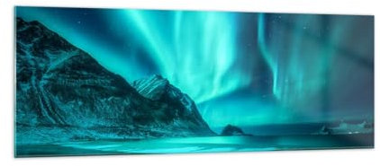 Panorama Bilder auf Glas Landschaft Nordpol Nordlichter Glasbild 140x50cm Wandbilder Dekoration Wohnzimmer Schlafzimmer Küche Groß XXL Wanddeko Bild im Glas Wand Kunstdruck Art Modern GAB140x50-5321