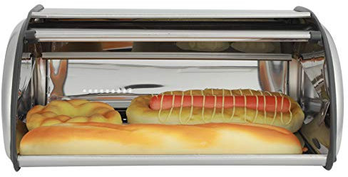 Miskall Almacenamiento de Pan,Caja De Pan para Encimera De Cocina,Panera con Tapa Enrollable De Acero Inoxidable,Recipiente para Pan De Gran Capacidad