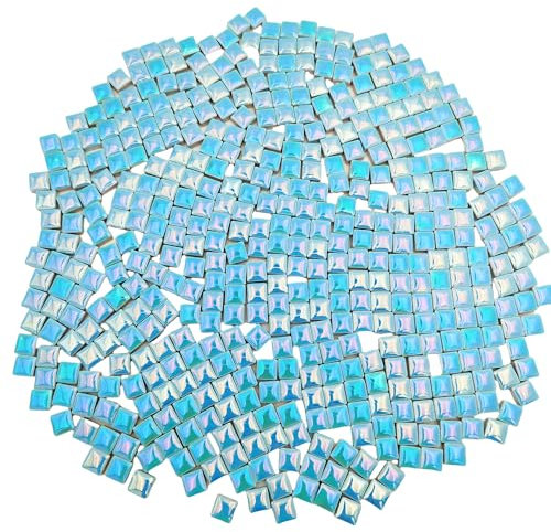 500 g quadratische Keramik-Mosaikfliesen, 500 Stück, 1 x 1 cm, handgefertigt, kreative Mikro-Mosaikstücke für Liebhaber, DIY-Mosaikprojekte und Heimdekorationen (schillerndes Himmelblau)