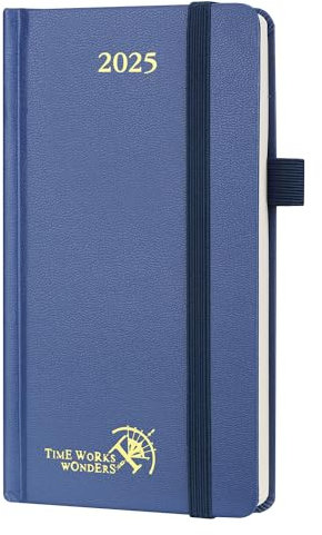 POPRUN Taschenkalender 2025 Klein 16,5 x 9 cm (Jan.2025-Dez.2025) - Kalender 2025 Klein Hardcover - Terminplaner, Planer 1 Woche 2 Seite mit Innentasche - Marineblau