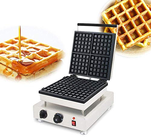 SmPinnaA Waffelautomat para Gofres Clásicos, 4 Gofres Belgas, con Revestimiento Antiadherente, Gravedad De Las Placas para Hornear para Gofres Belgas/Belgas Cuadrados Extra Gruesos, 220 V