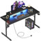 Bestier Gaming Desk 131.6 CM with Power Outlets & LED Light Computer Desk with Monitor Stand Gamer Workstation with Cup Holder & Headset Hooks for Home Office Bedroom