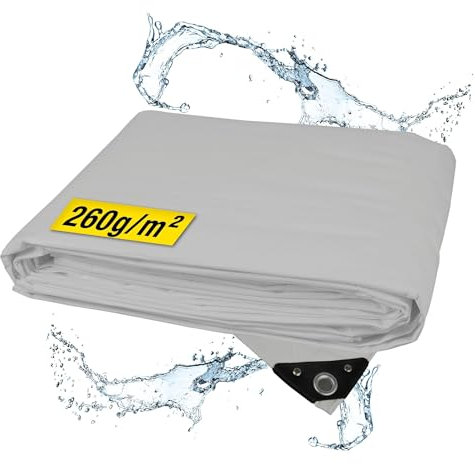 horizont Abdeckplane wasserdicht 260g/m² 8x12m mit reißfesten Ösen, Sandkasten und Pool Abdeckung, Gewebeplane für Auto, Motorrad, Fahrrad - Winddichte Abdeckfolie für den Außenbereich, grau