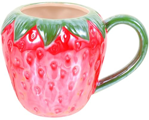 ABOOFAN Strawberry Ceramic Mug with Handle Fruit Shaped Drink Container Cup for Coffee Milk Hot Chocolate Multi-Use Kitchen Beverage Mug Ideal Gift for New Parents