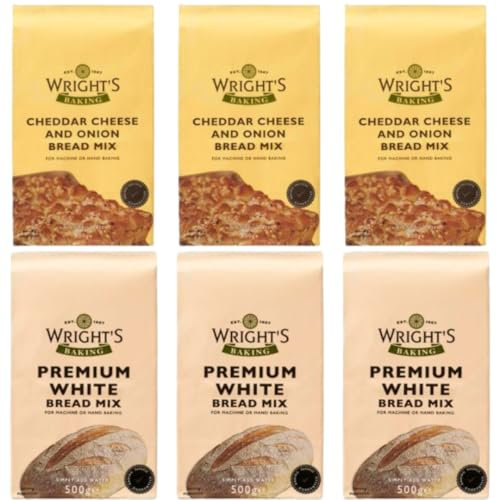 Wright's Cheddar Cheese & Onion Bread Mix 3X500g & Wright's White Bread Mix 3X500g – Easy Homemade Bread Flour for Bread Maker & Oven Baking – Ideal for Bread, Rolls, Pizza Dough – Freezer Friendly