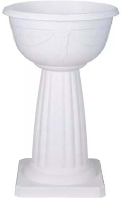 PREMZO 40cm Venetian Jardinière Round Pedestal Flower Plant Planter Pot Venetian Weatherproof Outdoor & Indoor Plastic Garden Plant Planter Bowl Free Standing (White)