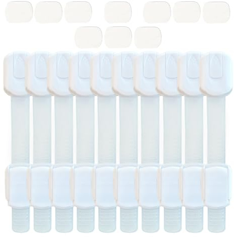 Inabias Child Safety Cupboard Locks for Childrens –10 Pack Adjustable Baby Proof Locks for Cabinets, Drawers & Fridge No Drill Child Safety Strap Locks with Strong Adhesive Easy Install