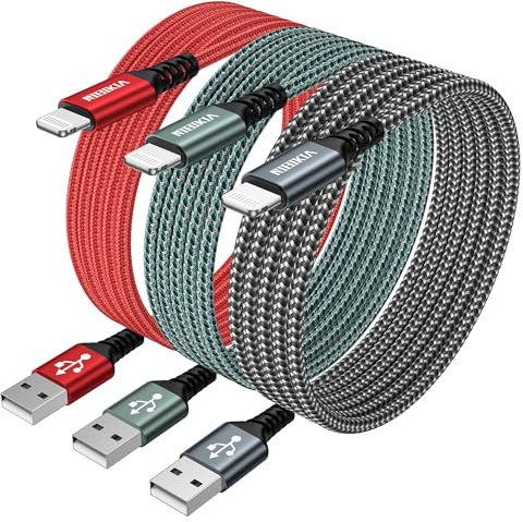NIBIKIA Cavo iPhone [3Pezzi/3M] Certificato MFi Cavo Lightning per iPhone