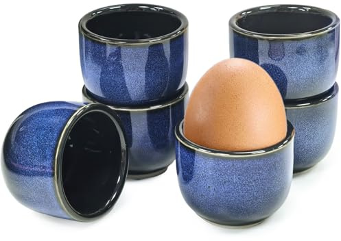 Yootiko Lot de 6 coquetiers en céramique bleu vintage avec dégradé de couleur, fabriqués à la main, surface brillante, pour toutes les tailles, passent au lave-vaisselle