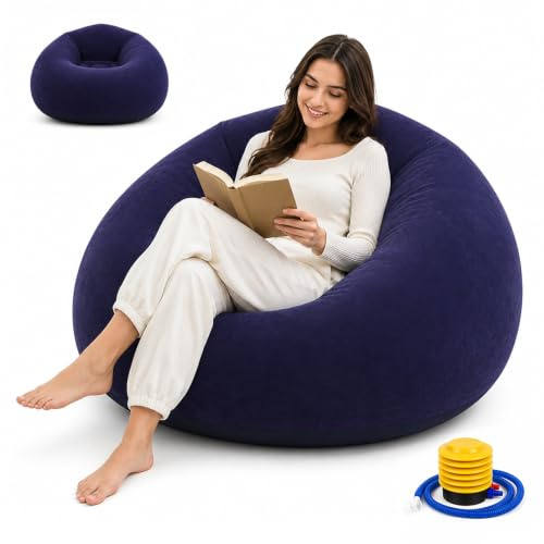 Wxeadu Aufblasbarer Sessel Sitzsack, Aufblasbare Sitz-Gaming-Liege mit Luftpumpe, Flocking Aufblasbares Stuhl-Sofa, Tragbares Aufblasbarer Sitzsack für Wohnzimmer, Schlafzimmer Camping, Strand, Pool