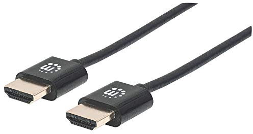 Manhattan 394369 Ultradünnes High Speed HDMI-Kabel mit Ethernet-Kanal (HEC ARC 3D 4K) HDMI-Stecker auf HDMI-Stecker geschirmt schwarz 1,8 m
