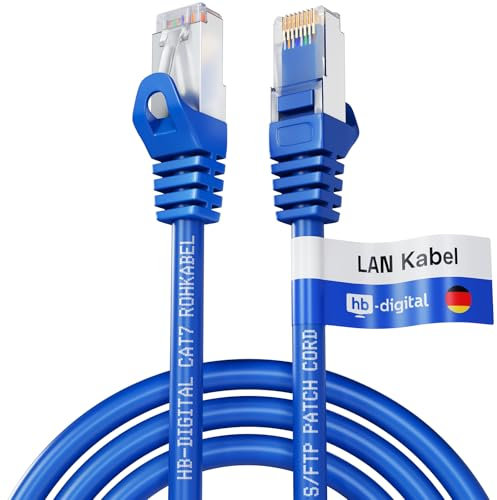 HB-DIGITAL 5x 0,5m LAN Kabel RJ45 Patchkabel mit CAT 7 Rohkabel S/FTP - GHMT zertifiziert - 10 Gigabit Ethernet Netzwerkkabel Kupfer Profi PiMF für Patchpanel Switch PC Router - Blau