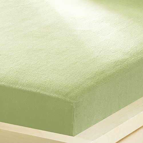 G BETTWARENSHOP – Inkontinenz Spannbettlaken mit Nässeschutz – wasserdicht aus weichem Feinbiber – 2in1 Spannbetttuch & Matratzenschutz 180x200-200x200 cm lindgrün