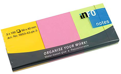 Haftnotizen, Brilliantmix, 50 x 40mm, je 100 Blatt, 3 Blöcke pro Pack