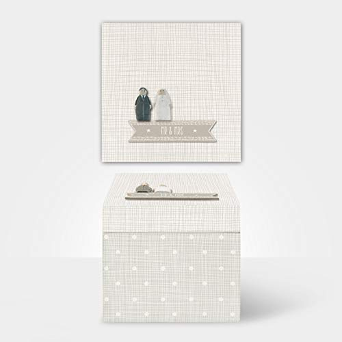 East of India Mr and Mrs Wooden Wedding Day Keepsake Box & Lid 14x14x13.5cm
