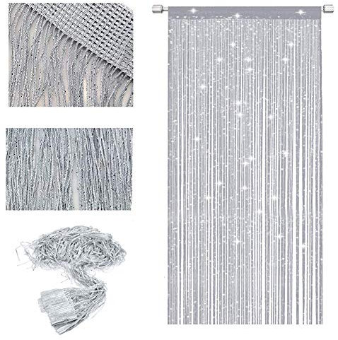 LLZ.COQUE String Door Curtains Panel Fly Screen Curtain Glitter Sparkly Divider Curtain Decoration for Doorways Windows - Grey