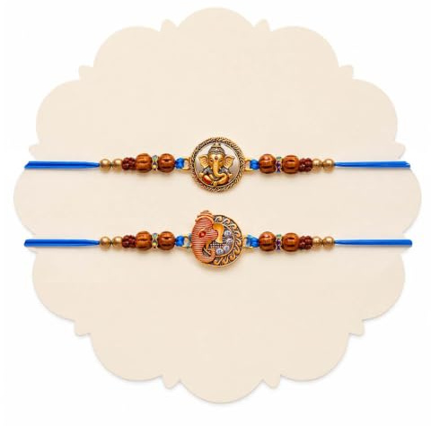 GEBUNDENE BÄNDER 2er-Set Rakhi für Bruder Rakhi für Bhaiya | Wunschkarte | Roli Chawal Tika – Raksha Bandhan Rakhi Armband für Bruder | Bhai Rakhi 2 Set | Bro Rakhi Thread | Rakhi-Set für Bruder