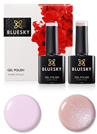 Bluesky Gel Nail Polish Set, 9th Anniversary Set 10, 2 x 10ml, 80593 Fragrant Freesia, 80504 Romantique, Pink Glitter (Requires Curing Under UV LED Lamp)