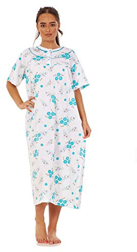Apparel Women's Long Nightdress 100% Cotton Floral Button Short Sleeve Nightwear M to 3XL
