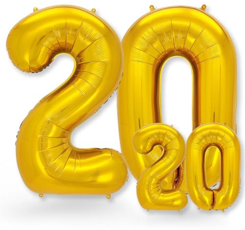 FUNXGO® folienballon 20 gold - 2 Stück -100cm & 38cm- Luftballon Zahl 20-20.geburtstag - Ballon 20 Deko zum Geburtstag, Hochzeit, Jubiläum oder Fest, Party - Ballon 20 gold