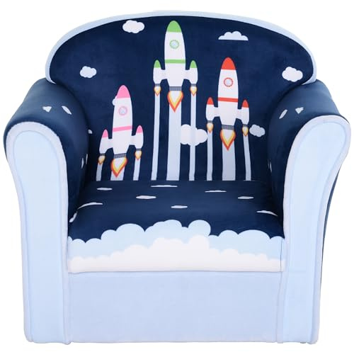 HOMCOM Toddler Children's Armchair Kids Sofa Wood Frame Blue