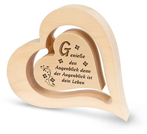 sagl.tirol Herz aus Zirbenholz mit schwebendem innen Herz [100% Naturprodukt] Holz Deko I Geburtstagsgeschenk aus Zirbe I Herz Deko I Zirbenholz Geschenke I Holzherzen Deko I Genieße den Augenblick