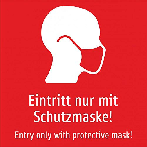Eintritt nur mit Schutzmaske! Deutsch und Englisch (rot) - 200 x 200 mm, Aufkleber