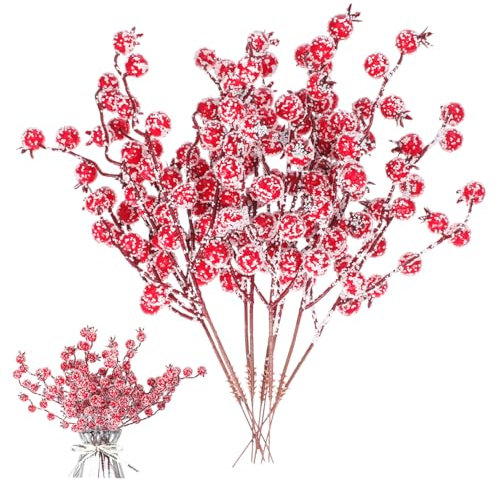 VALICLUD 10 Pièces Baies de Houx Givrées Mini Fleur de Baies Artificielles de Noël pour Guirlande d'arbre de Noël Décoration de Mariage