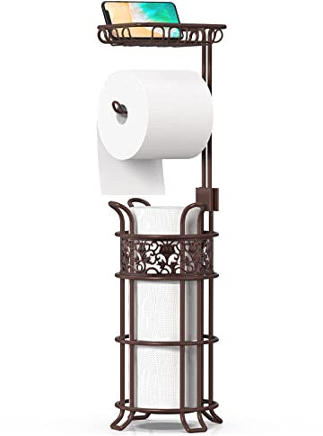 Toilettenpapierhalter Ständer für Badezimmer RV, obere Ablage für Telefone, Taschentücher, Händedesinfektionsmittel, hält 3 Rollen Reserve-Toilettenpapier, stabil für Jumbo Mega Roll-Bronze