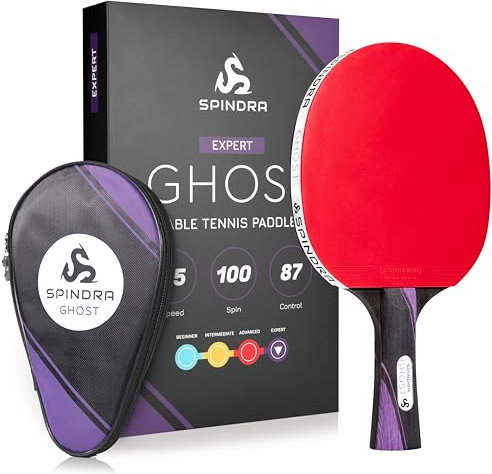 Spindra Ghost - Palas de Ping Pong | Palas de Tenis de Mesa Profesionales/Expertos con Fibra de Carbono y Goma de Alto Rendimiento para dominar tu Juego