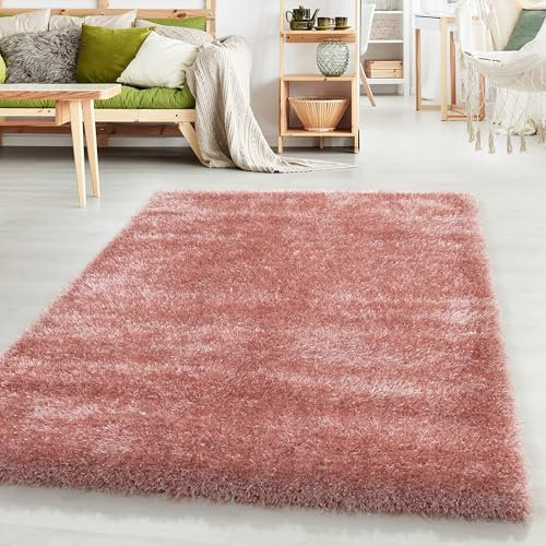 HomebyHome Shaggy Teppich Wohnzimmer 120 cm Rund - 50 mm Florhöhe Hochflor Wohnzimmerteppich Rosa Extra Weich und Flauschig - Langflor Teppiche für Schlafzimmer, Küche, Flur - Carpet, Halı, Kilim
