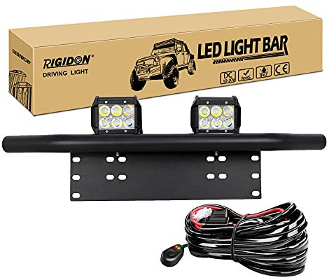 RIGIDON 2 Pcs 4 zoll 10cm 18W spot led arbeitsscheinwerfer mit 12V kabelbaum und kfz kennzeichenhalterung, Außen led strahler offroad beleuchtung für Auto SUV ATV LKW, 4x4 Fahrzeuge, 6000K Weiß