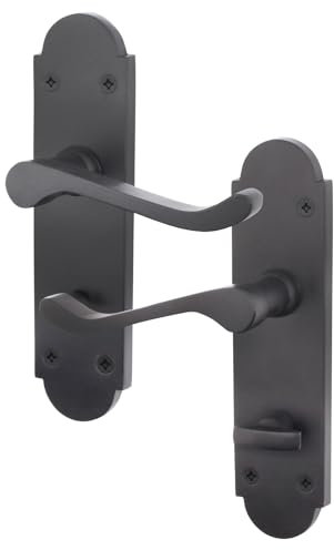 EAI Black Bathroom Door Handles - Victorian Scroll Shaped | 1 Pair of Internal Matt Black Lever Handles on Backplate