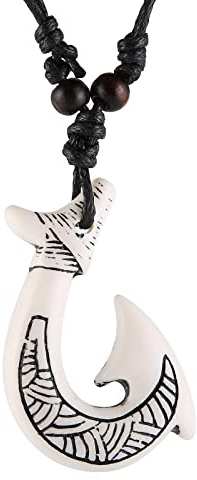 STWTR Hawaiianischer Fischhaken-Anhänger für Herren und Damen, Hanfseil-Kette, Maori Tribal Halskette
