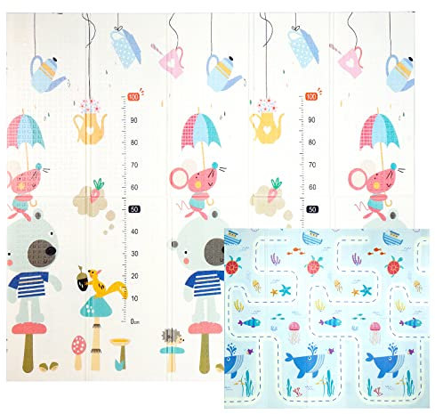 CCLIFE Krabbelmatte Baby Spielmatte Kinder 196x176x1cm Faltbar Spielteppich Spielunterlage Groß Rutschfest Beidseitig Tragbar Wasserdicht Innen Außen Bunt